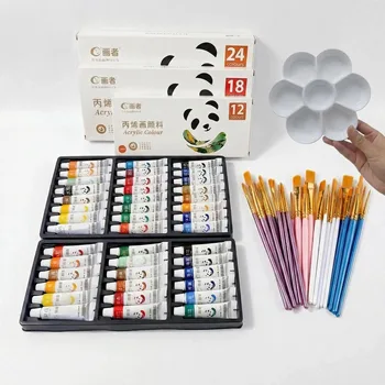 Art Painting Tool Set, Including 12/18/24-Colors Acrylic Paints 10PCS Art Brushes and Pale