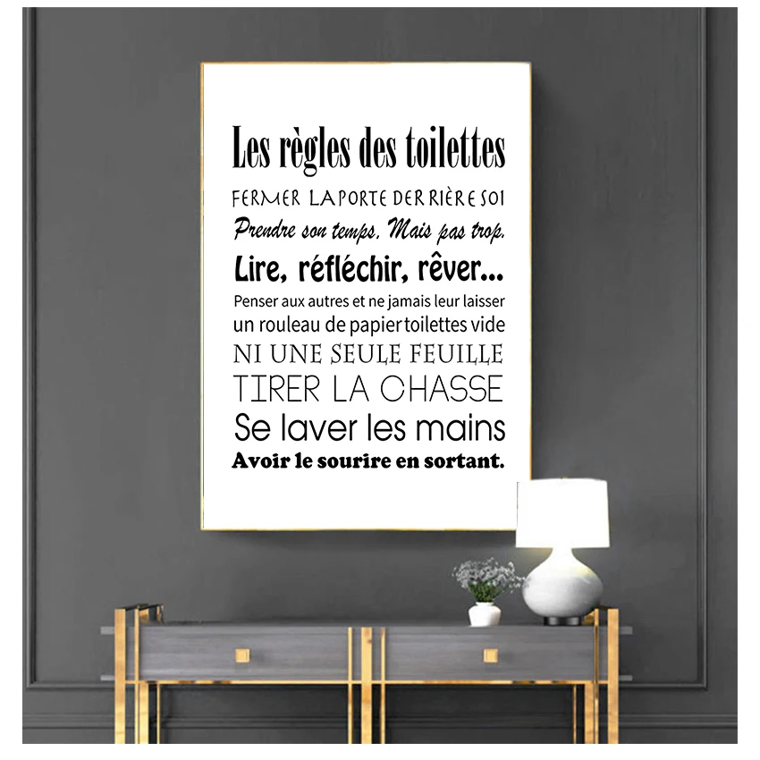 Print Poster Home Bathroom Canvas Painting Poster France Wall Art Decor French Toilet Rules Canvas Art