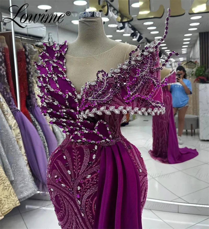 Vestidos de graduación de sirena con cristales árabes morados, vestido de noche con lentejuelas, fiesta de boda, segunda recepción, vestidos de