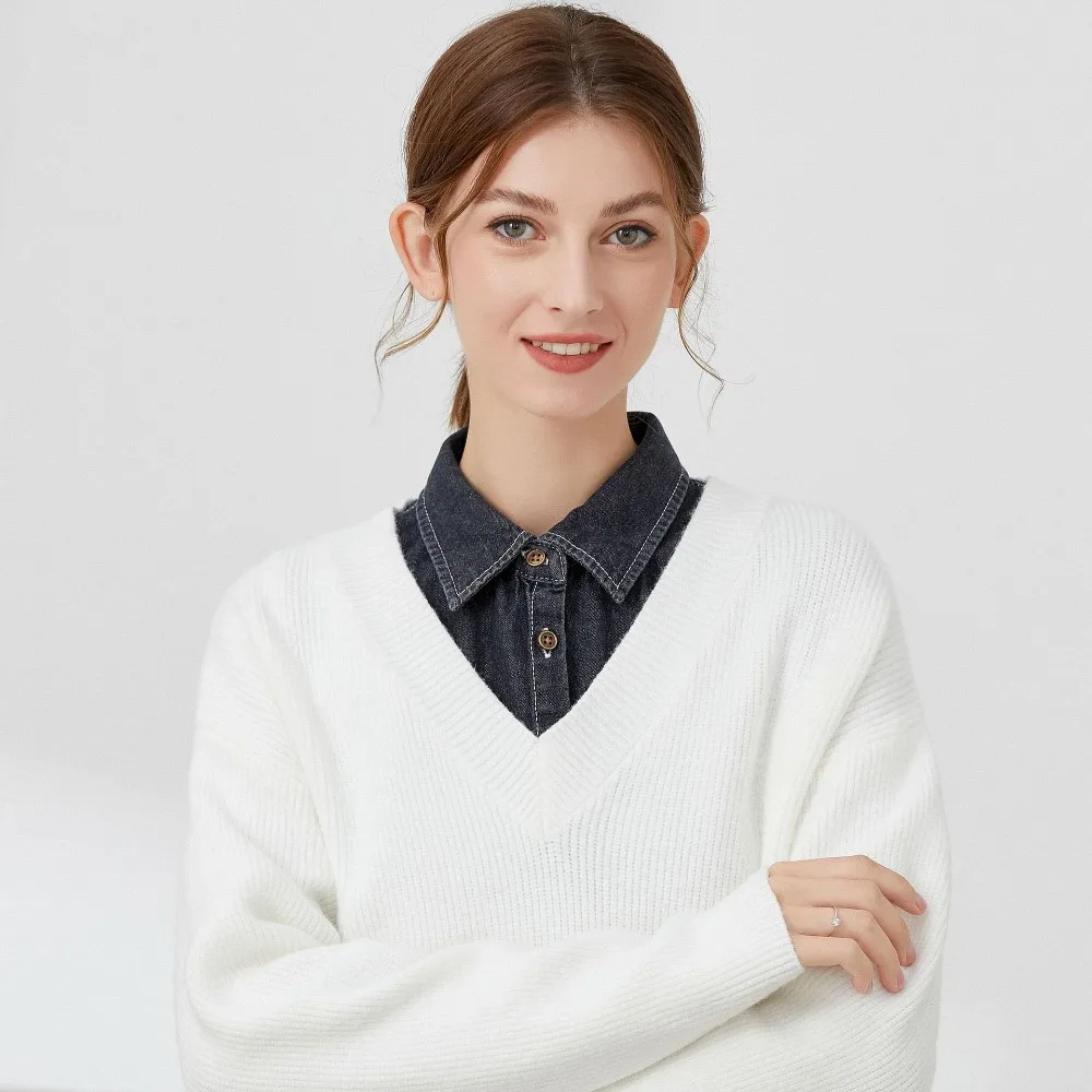 

Adjustable Straps Denim Fake Collar Korean Style Round Neck Turtleneck Fake Collar Solid Color All-match Shirt Collar Women