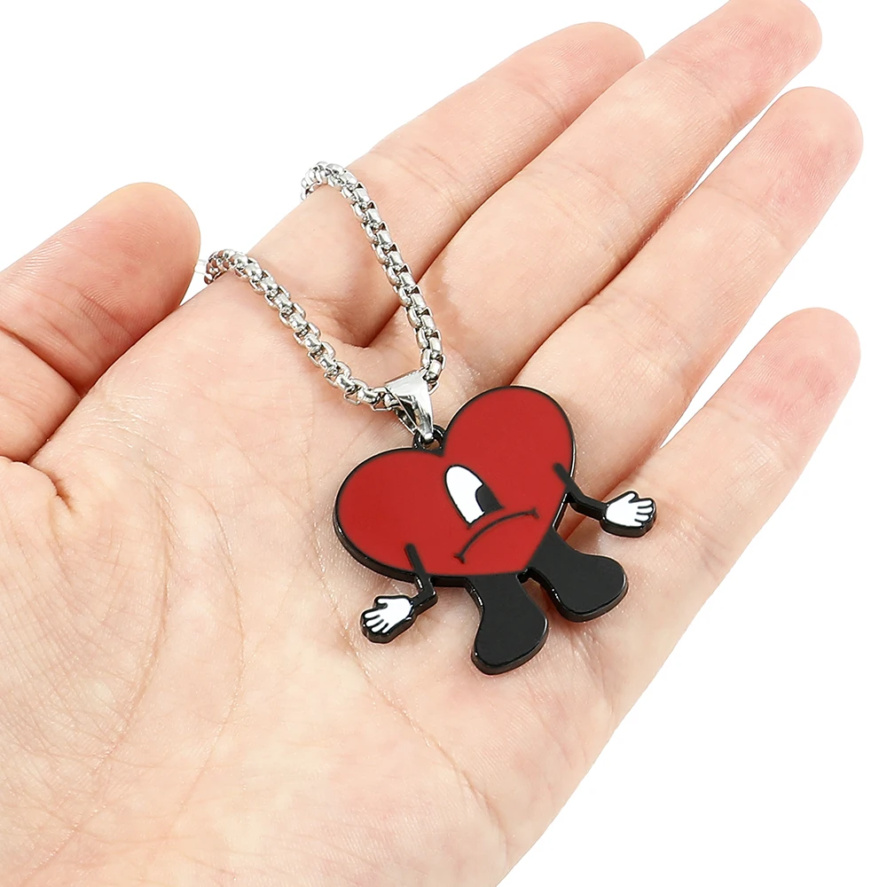 Bad Bunny 2023 Pendant Necklace Un Verano Sin Ti Corazon Heart Shape Rabbit Keychain Jewelry Gifts