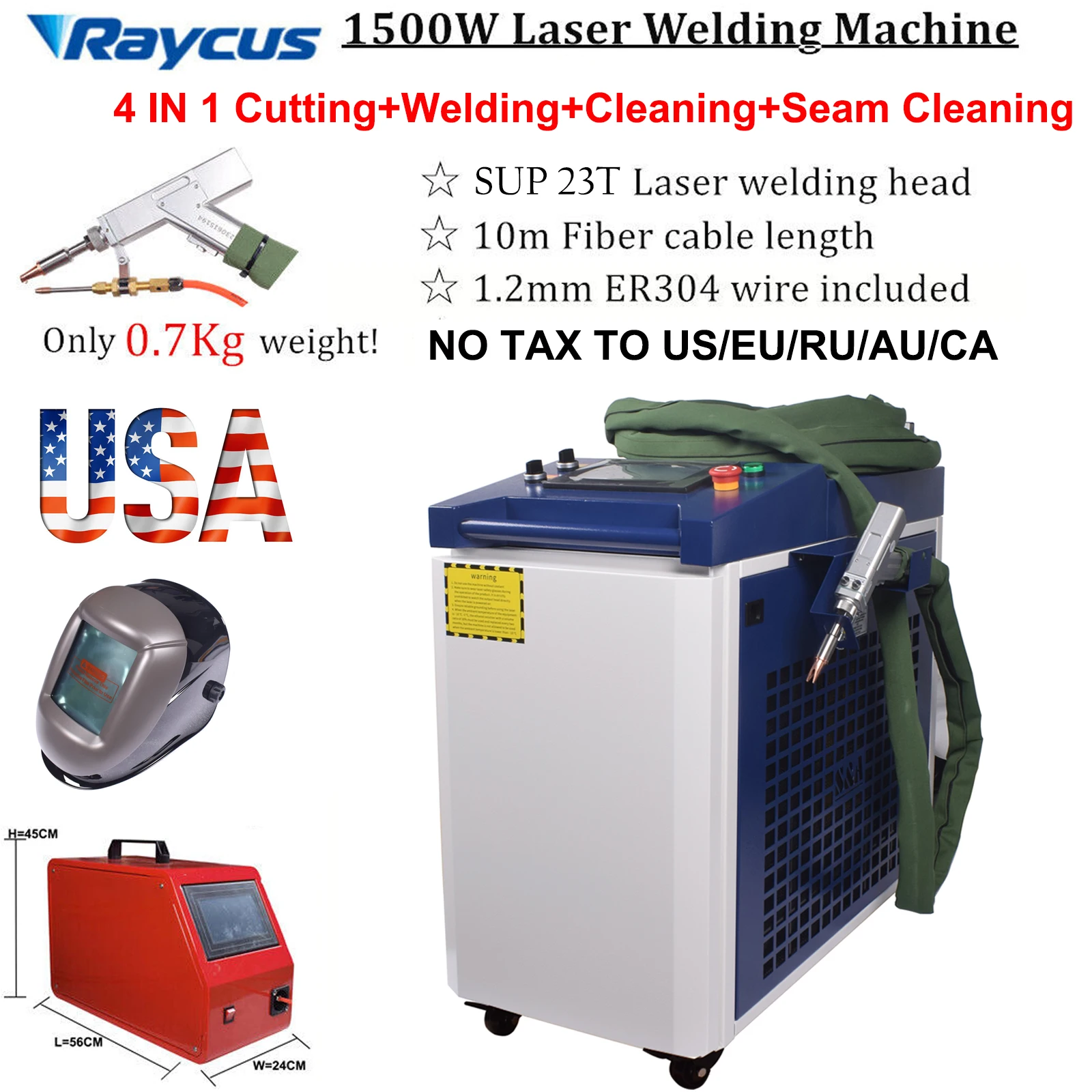 US STOCK Raycus 1500W Laser Welding Machine Handheld Laser Welder Fiber Laser Welding for Metal Cleaning Cutting Welding US Ship