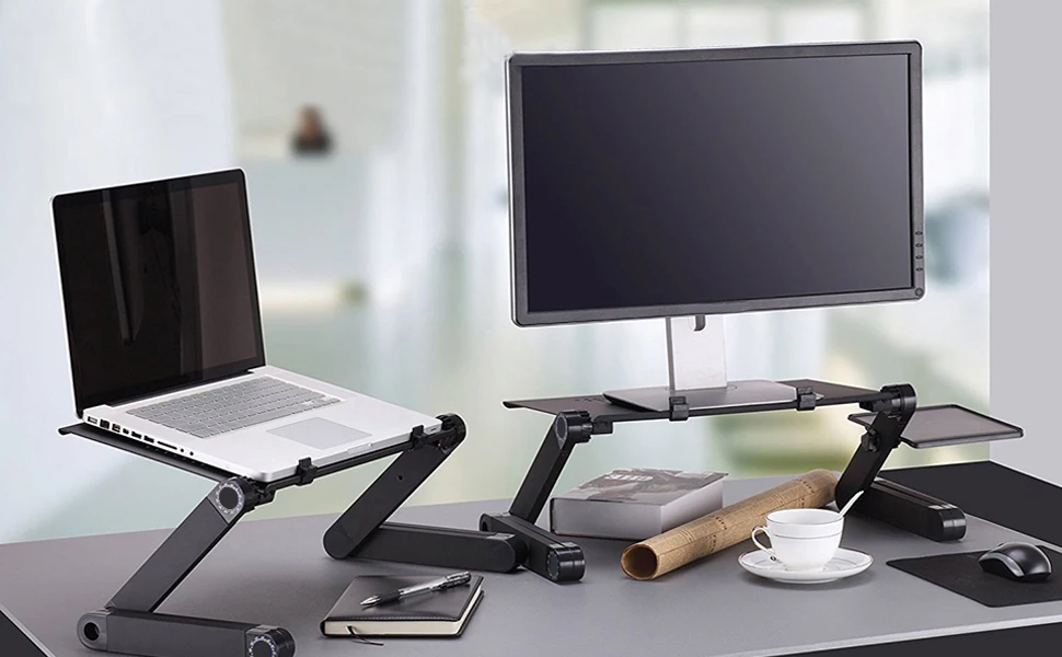 Klappbarer Bett-Tisch, leicht, kompakt, verstellbarer Computertisch für PC, tragbarer Tisch, Lesetisch für Ultrabook, Bücher, Zeitschriften und Frühstück, Schwarz – Detail 1