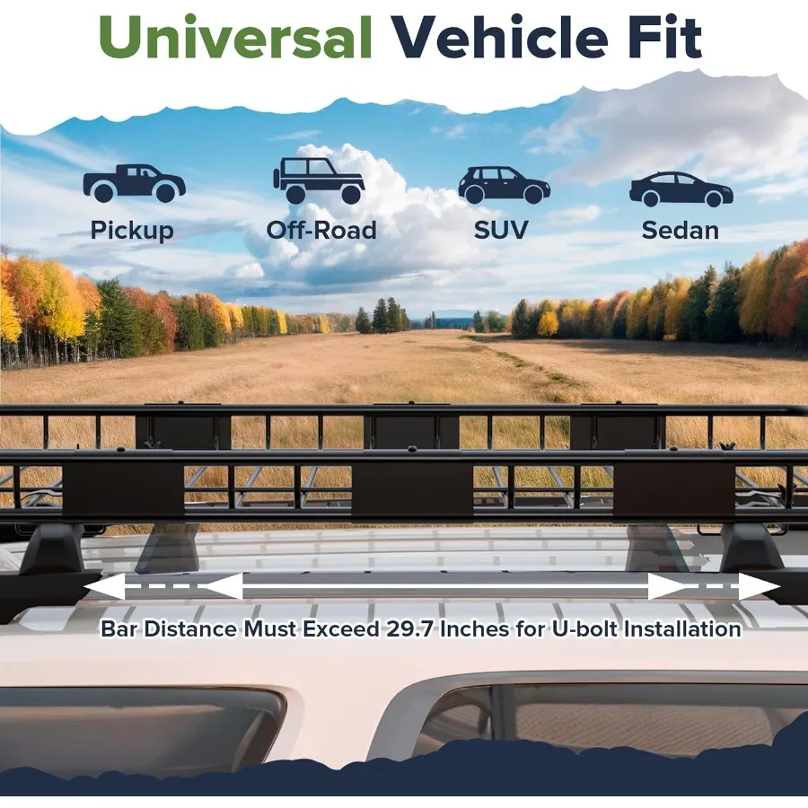 رف سقف عالمي مقاس 64 × 39 × 4 بوصة بسعة 150 رطل لسيارات الدفع الرباعي والشاحنات الصغيرة شديدة التحمل على السطح #4