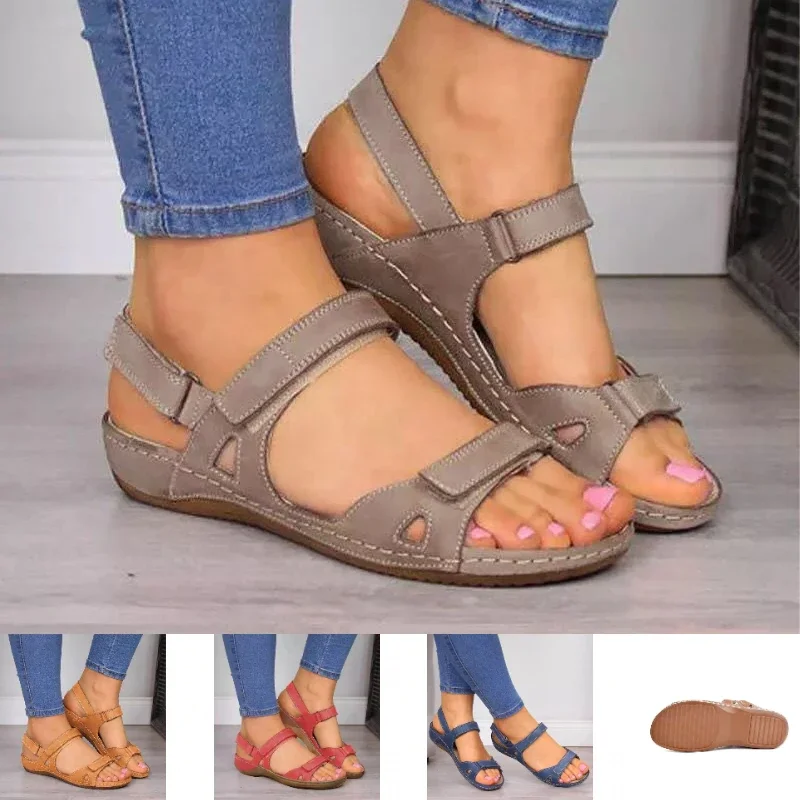 Outdoor Low Heels Platform Barefoot Beach Leather Casual Women\'s Sabot Shoes Flat Sandals Woman Summer 2023 Comfortable Elegant