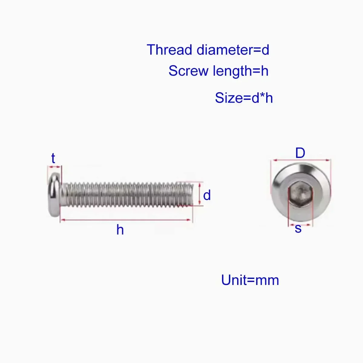 

304 Stainless Steel Flat Round Head Chamfered Inner Hexagon Screw Nut Full Flange Furniture Bolt Cap M2.5M3M4M5