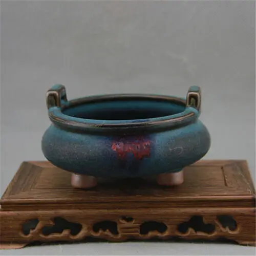 China Song Jun Kiln Porcelain Censer Purple Stipple Tripodia Incense Burner 5.3