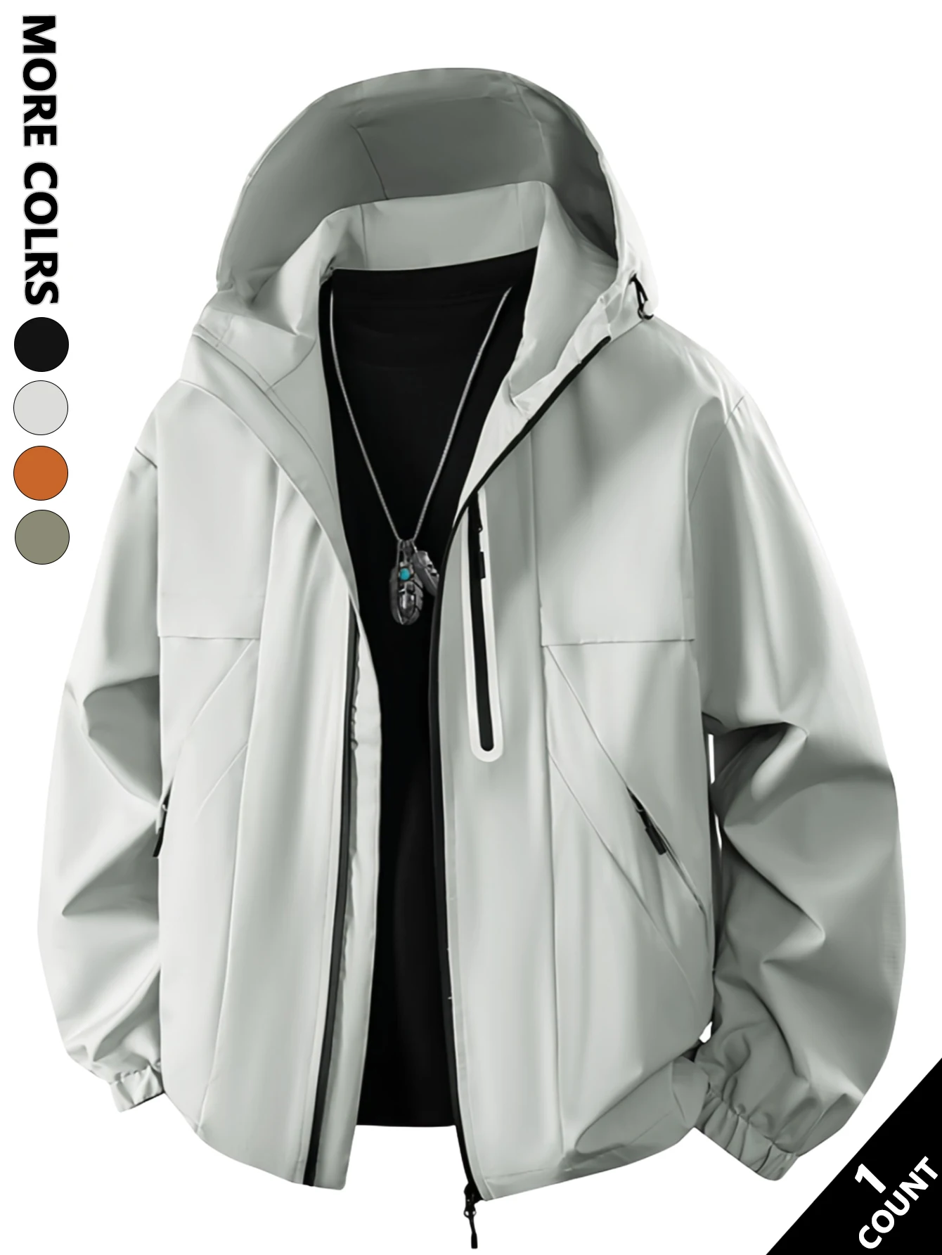 Men's Simple Hooded Jacket, Solid Color Basic Style, Easy to Wrinkle and Easy to Care For, Can Be Worn with Sweatshirts/Shirts, Versatile for Spring & Fall