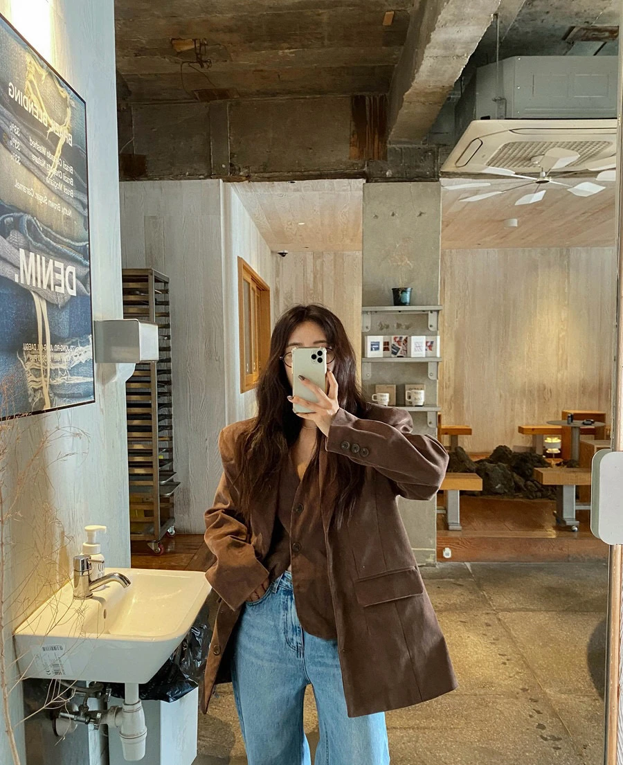 

Women's Corduroy Suit Jaet And Vest Single Button Two Piece Set Loose Fit Regular Thin Long Sve Autumn Collection