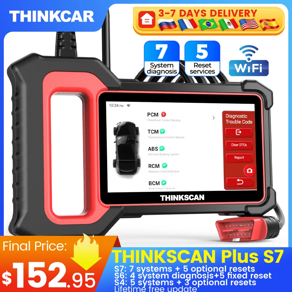 THINKCAR ThinkScan Plus S7/S6/S4 OBD2 Scanner Check ABS,SRS,ECM,TCM,BCM,AC,IC System, Free Special Reset Diagnostic Tools