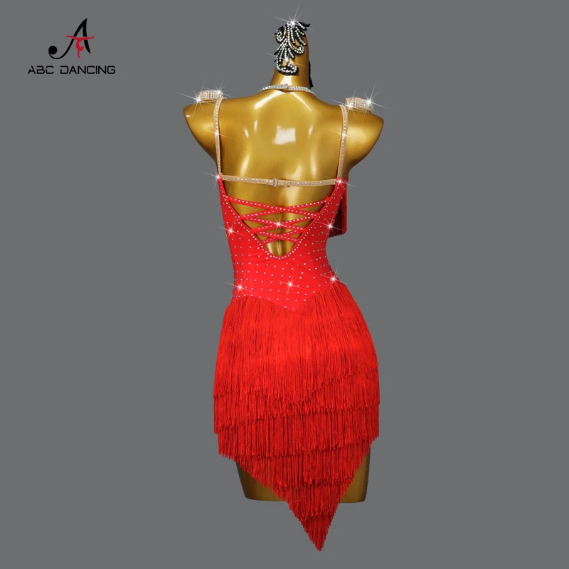 New Red Latin Dance Fringe Dress Senior Professional women's Performance gonna corta Outdoor Costume Sexy spedizione gratuita Wear Cha Nuovi prodotti e serie Personalizzazione Avanzata Abito da Ballo Unico Internaziona