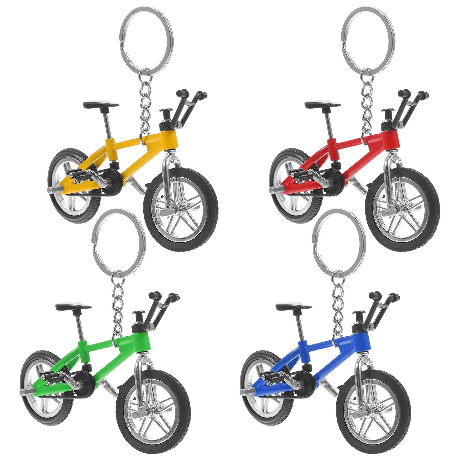 

4Pcs Mini Alloy Finger Mountain Bike Keychain Pendant Hanging Decor Racing Bicycle Gift Finger Mountain Bike Bicycle Model