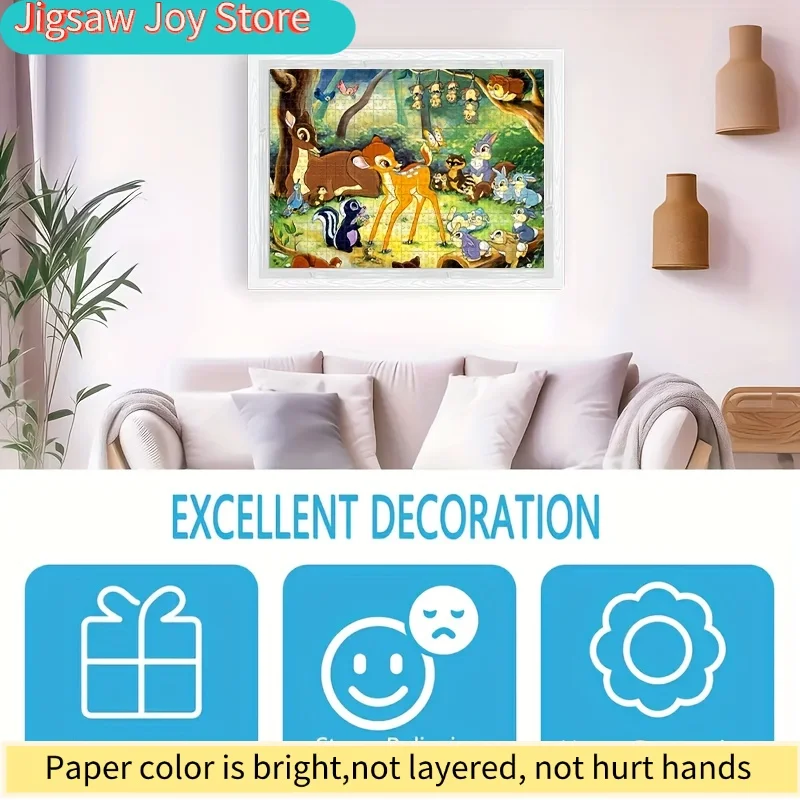 1000 pièces de puzzles en mosaïque faits à la main avec des personnages de dessins animés comme Bambi, des ratons laveurs, des fleurs, des papillons et des motifs forestiers