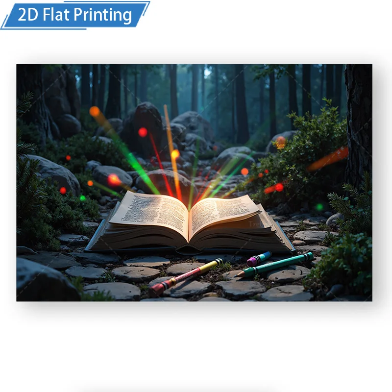 [2D FLAT] 1pc 4x16inch Metal Sign Enchanted Forest Book Magic 2D Flat Print Wall Art Decor for Kids Room