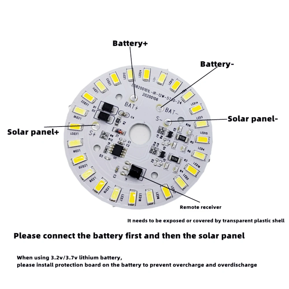 Solar Light Ceiling Light Replacement Led Module 3.2V 3.7V Led Panel Light Board Dimmable With Remote Control 12W Ceiling Lamps