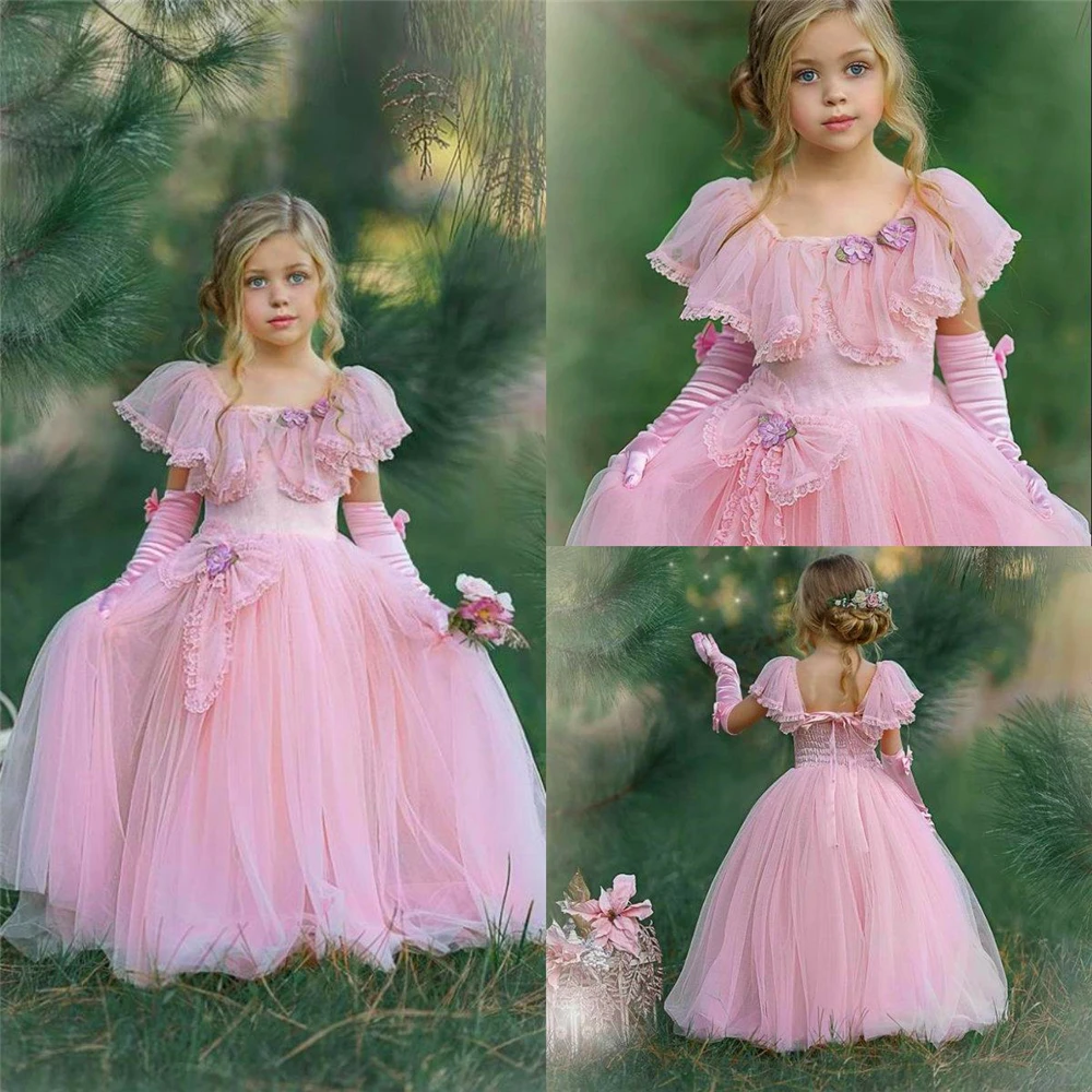 

Flower Girl Dress Lovely Tulle Lace Printing Princess Ball Beauty Pageant First Communion Kids Surprise Birthday Present