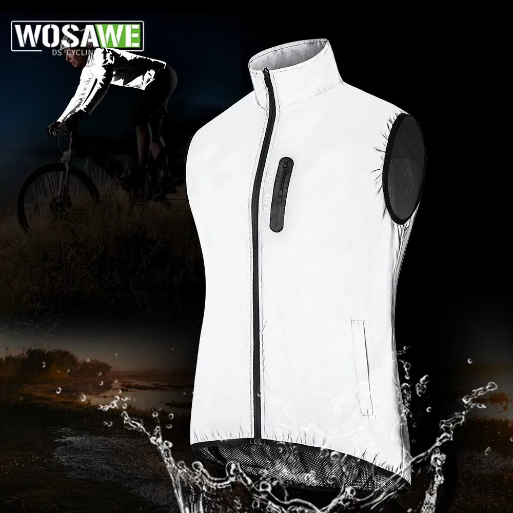 WOSAWE Men\'s Reflective Safety Cycling Vest MTB Lightweight Water repellent Windproof Vest Mesh Sleeveless Jacket Running Vest