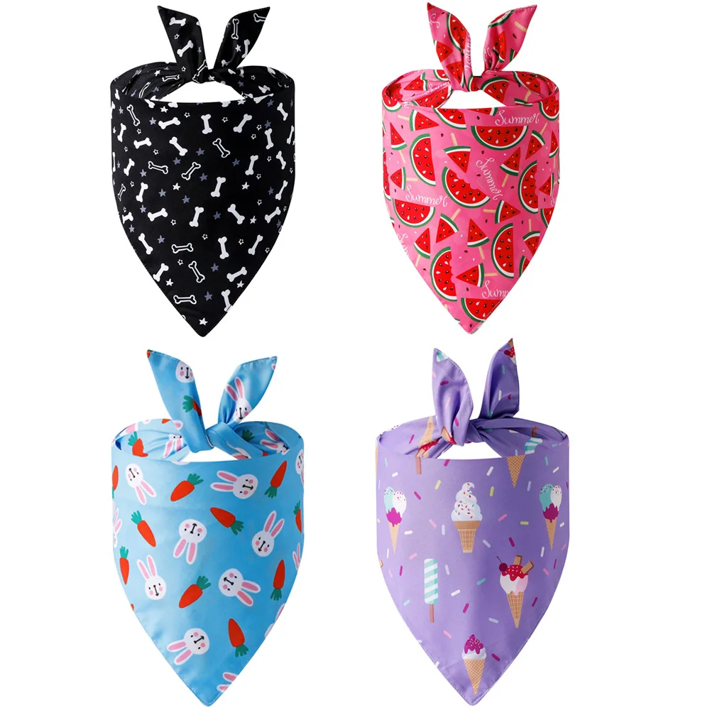 Sucado Dog Bandana Cute Fruit Print Summer Soft Triangle Scarf Bibs Durable Pet Kerchiefs Ice Cream Rabbit Watermelon Bandanas