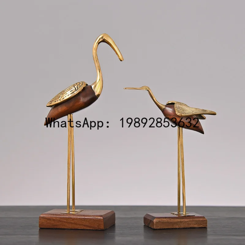 Wooden Pot Ornament Crane Bird Swan Simulation Animal Sculpture Brass Metal Sculpture Home Decoration Decorative Figurines