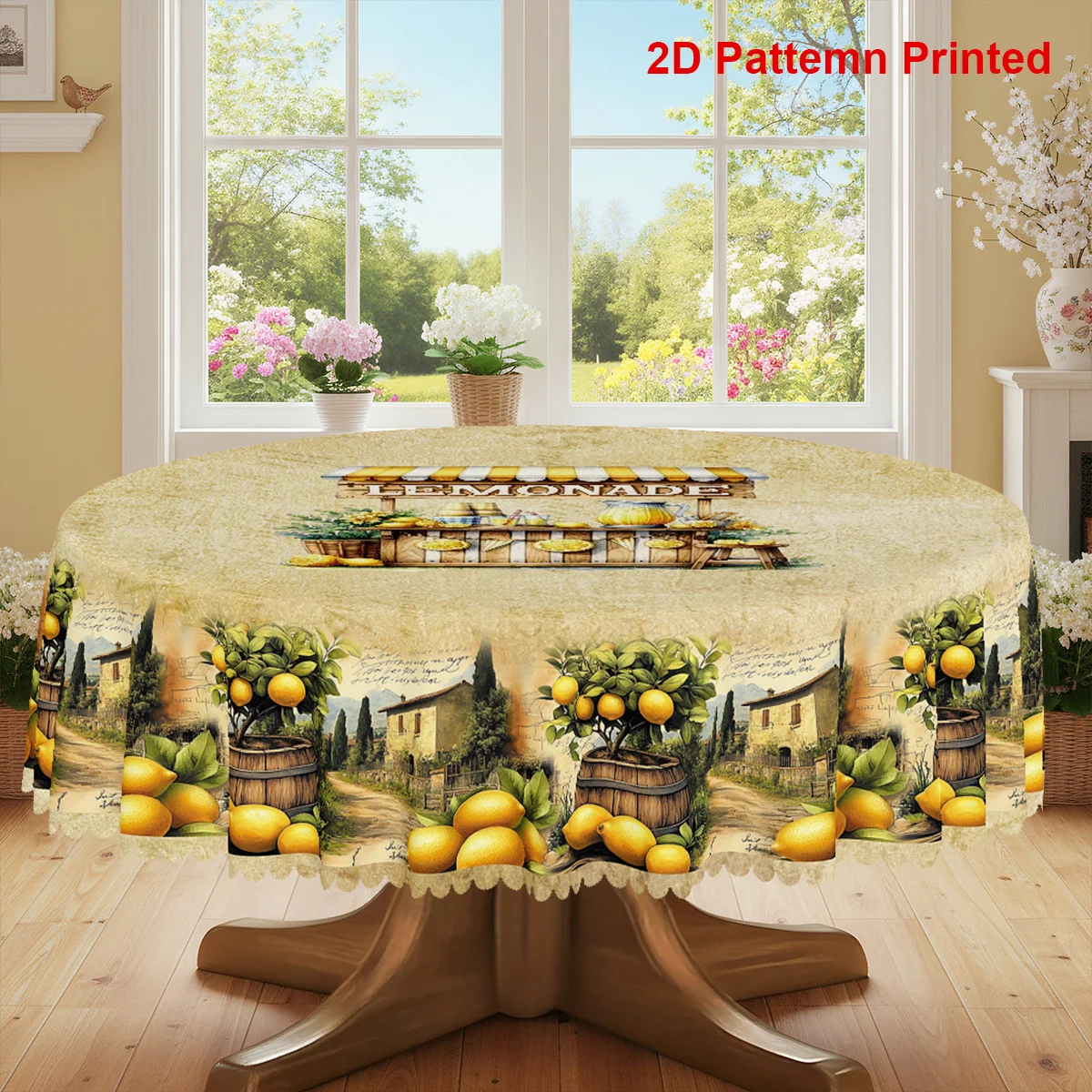 1 piece, lemon-themed party tablecloth, spring and summer vintage green vineyard print designyzb
