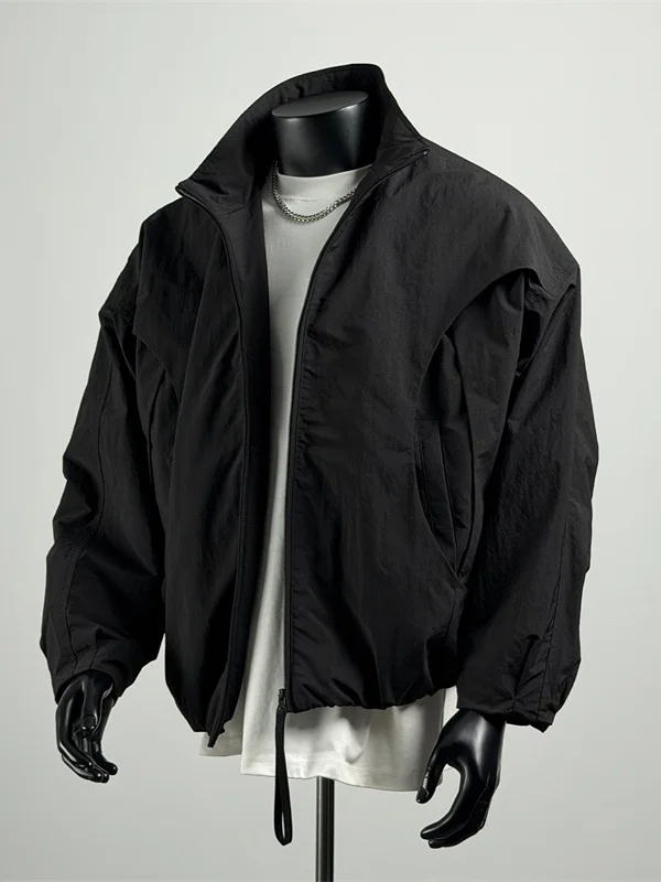 American Style Oversize Workwear Jacket Men's Loose Knife Sleeve Stand Collar Flight Suit Polyester Nylon Composite Fiber