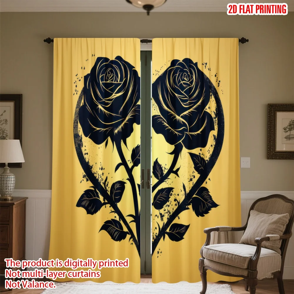 

2D flat printing 2pcs Drapes Valentine's Heart Roses Digital Printed Polyester Drapes Family Party Decoration Perfect for Event
