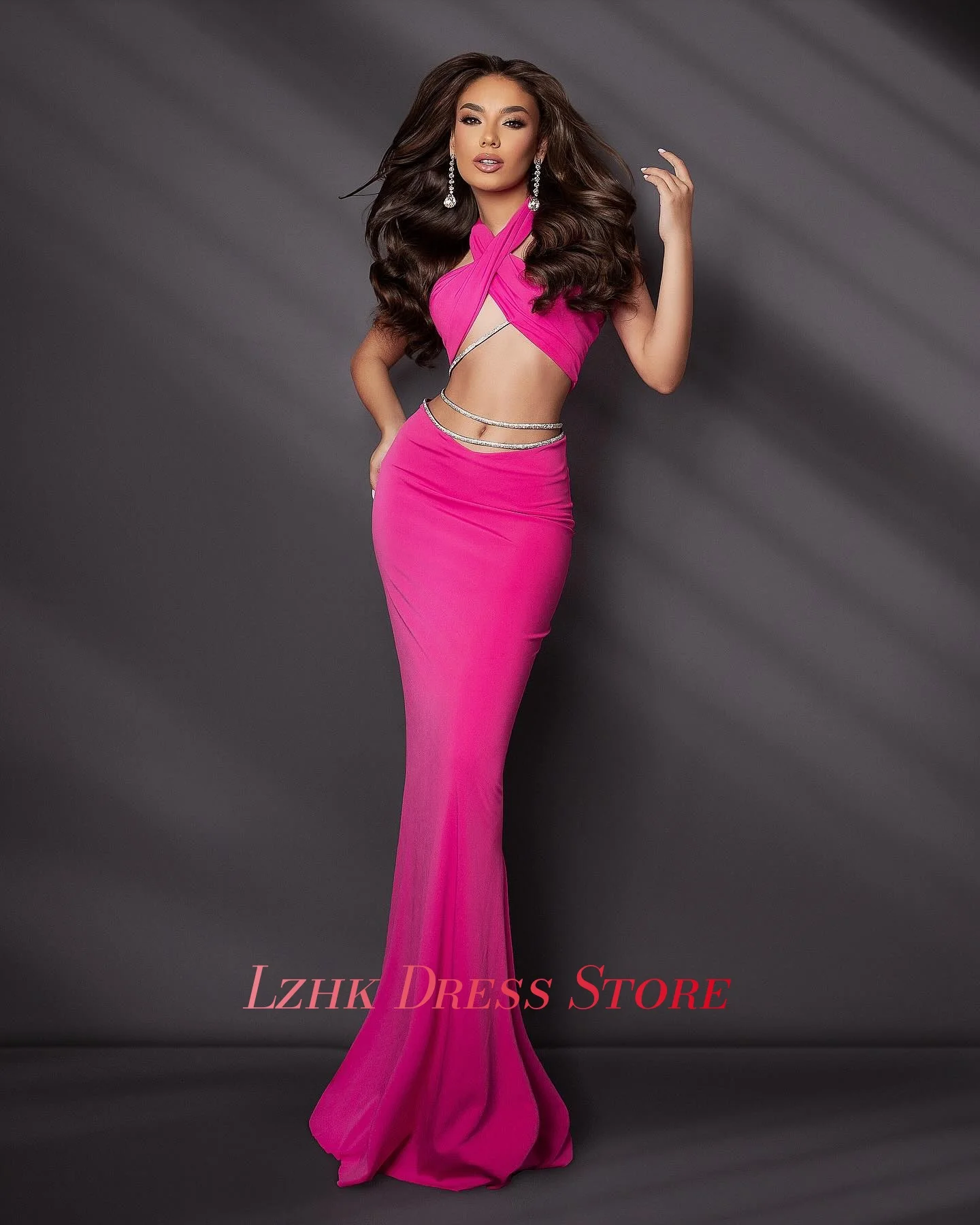 تخصيص مثير جيرسي حورية البحر كريستال مساء اللباس مزاجه أكمام الرسن الطابق طول Fستان Sهرة نسائي