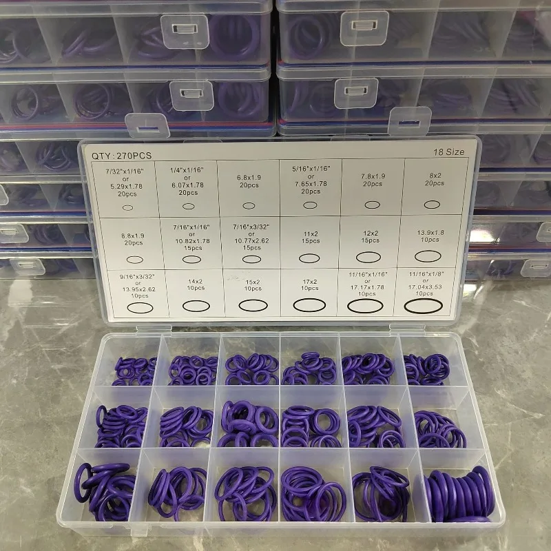

Набор из 270 фиолетовых уплотнительных колец для ремонта, водонепроницаемые и износостойкие, для автомобильных кондиционеров.