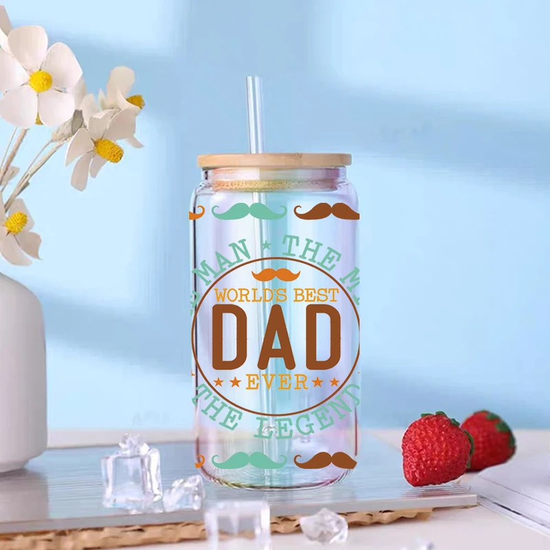 3D UV DTF Transfers Stickers 16oz Cup Wraps Dad Father's Day Printed For DIY Glass Ceramic Metal Leather Etc. D17043