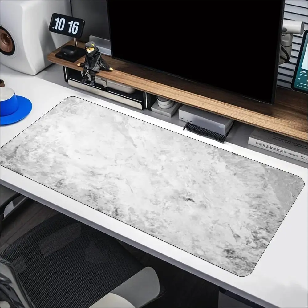 Minimalist Grey Marble Texture Large Extended Mouse Pad Non-Slip Rubber With Stitched Edges For Gaming And Office Desk Setup