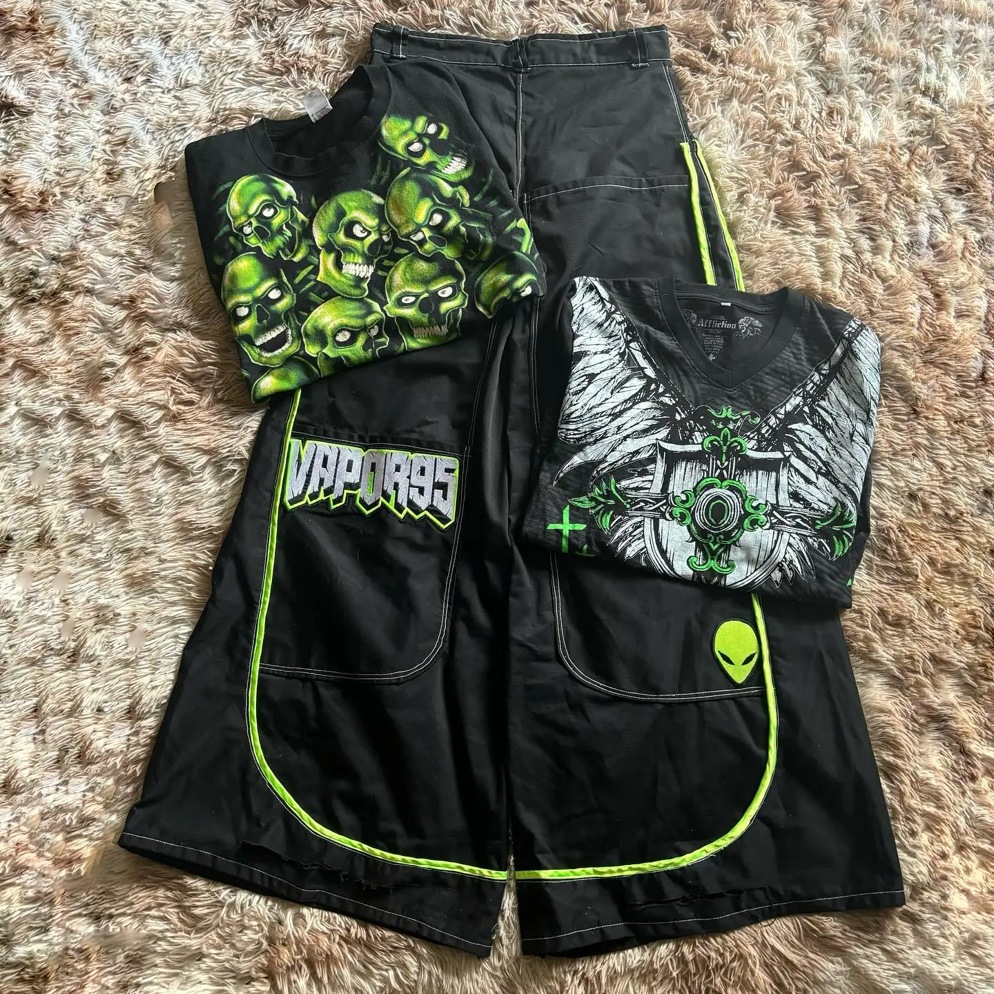 

Black Green Graphic Embroidered Baggy Jeans Streetwear Y2K Jeans Men Women High Waist Wide Harajuku Trouser Skateboard Pants