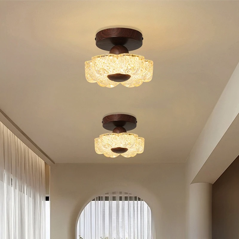 French Corridor LED Ceiling Lights American Retro Creative Flower Entrance Porch Balcony Eye Protection Ceiling Lamps