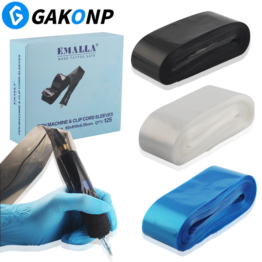 

EMALLA Tattoo Clip Cord Sleeves Bags 125pcs Disposable Black/White/Blue Tattoo Machine Pen Cover Bags for Tattoo Accessories