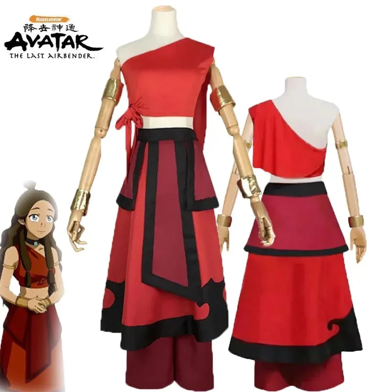 

Аниме Аватар последний маг воздуха Косплей Костюм Катара Красная юбка Топы Платье Полный комплект нарядов Женский карнавальный костюм на Хэллоуин