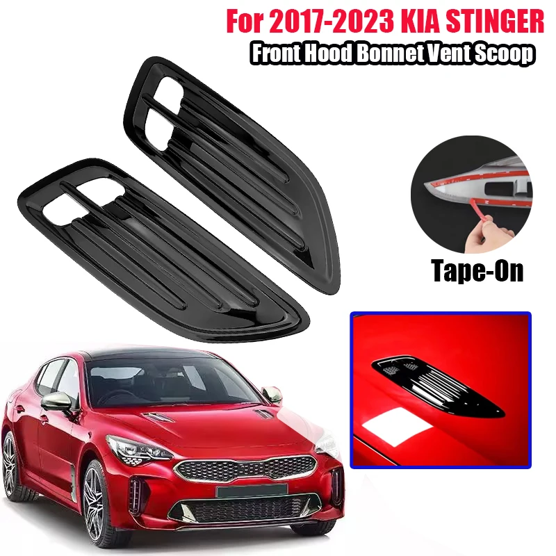 

2pcs For KIA Stinger 2018-2023 Gloss Black / Carbon Fiber Hood Engine Vent Trim Cover Exterior modification Accessories Body Kit
