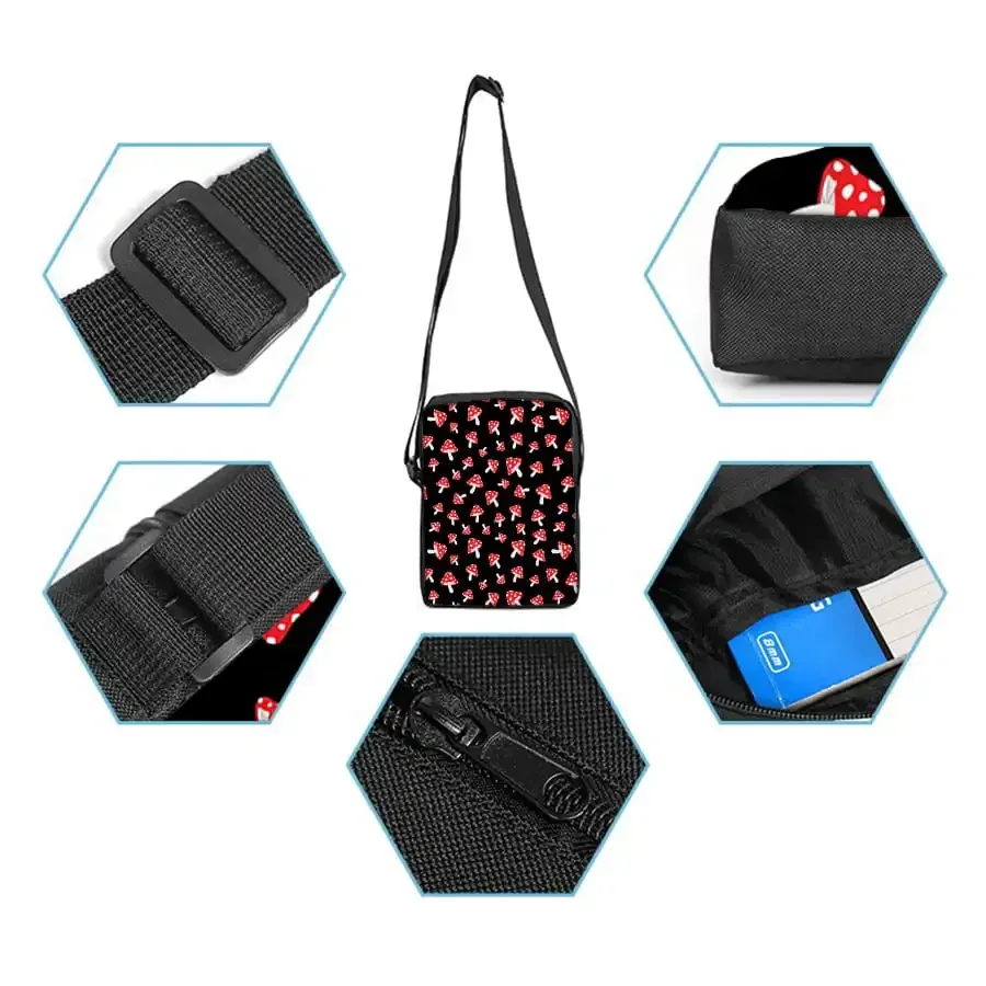 Mushroom Pattern Single Sided Messenger Bag for Boy and Girls Best Gifts 2D Flat Cartoon School Crossbody Bag  for Children view 5