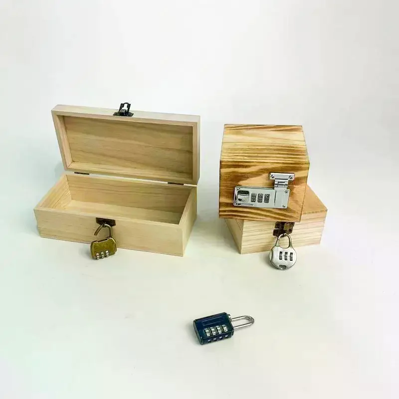/PFU/Safe Box Cash Box Bank With Secure Lock Pine Wood Jewelry Treasure Chest Unpainted Wood Small Wooden Box Key