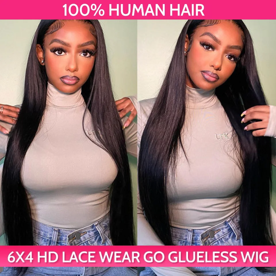 

Bleached Knots 6*4 Lace Front Wig Pre-plucked Glueless Wigs Ready to Wear 18-24 inch Remy Brazilian Human Hair Wig without Glue