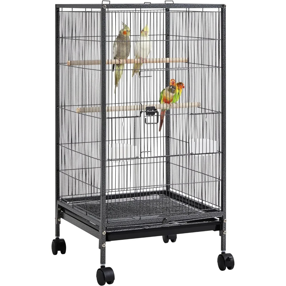 

Yaheetech 40 Inch Wrought Iron Bird Cage Open-Top Parrot Cage with Rolling Stand for Parakeets Cockatiels Budgies Parrotlets