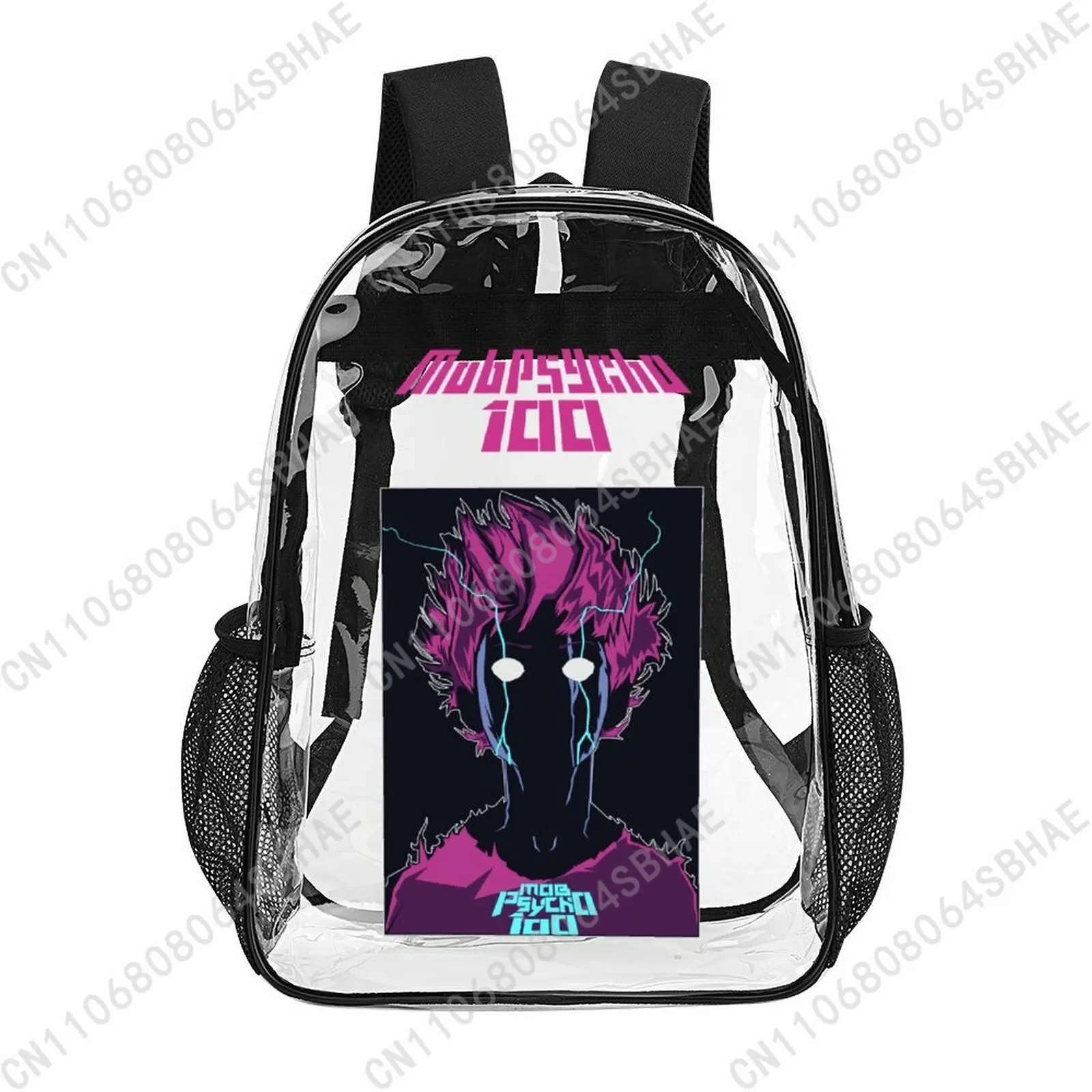 

Модный прозрачный рюкзак Mob Psycho 100, 17 дюймов, для подростков, с возможностью персонализации имени, прозрачная школьная сумка, крутой подарок из ПВХ