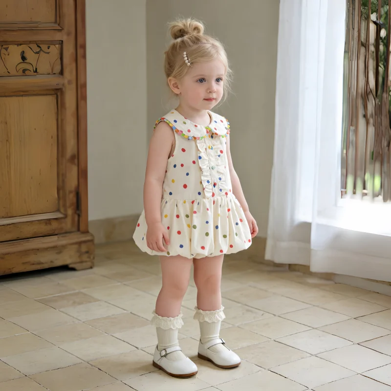 Baby Dresses Summer Cotton Colored Polka Dot Sleeveless Baby Girl Dress Cartoon Cute Casual Baby Girl Clothes