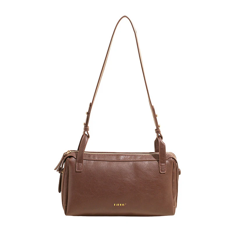Retro Brown Leather Boston Pillow Underarm Bag Women's Daily Commuter Shoulder Purse