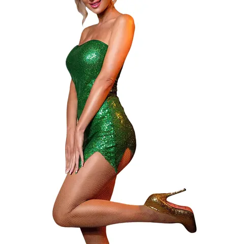 Dam Sommarklänning med mini-tube, Grön ärmlös, bara axlar, oregelbunden fåll, festklänning 8 best sales kyrklig grön klänning - №8