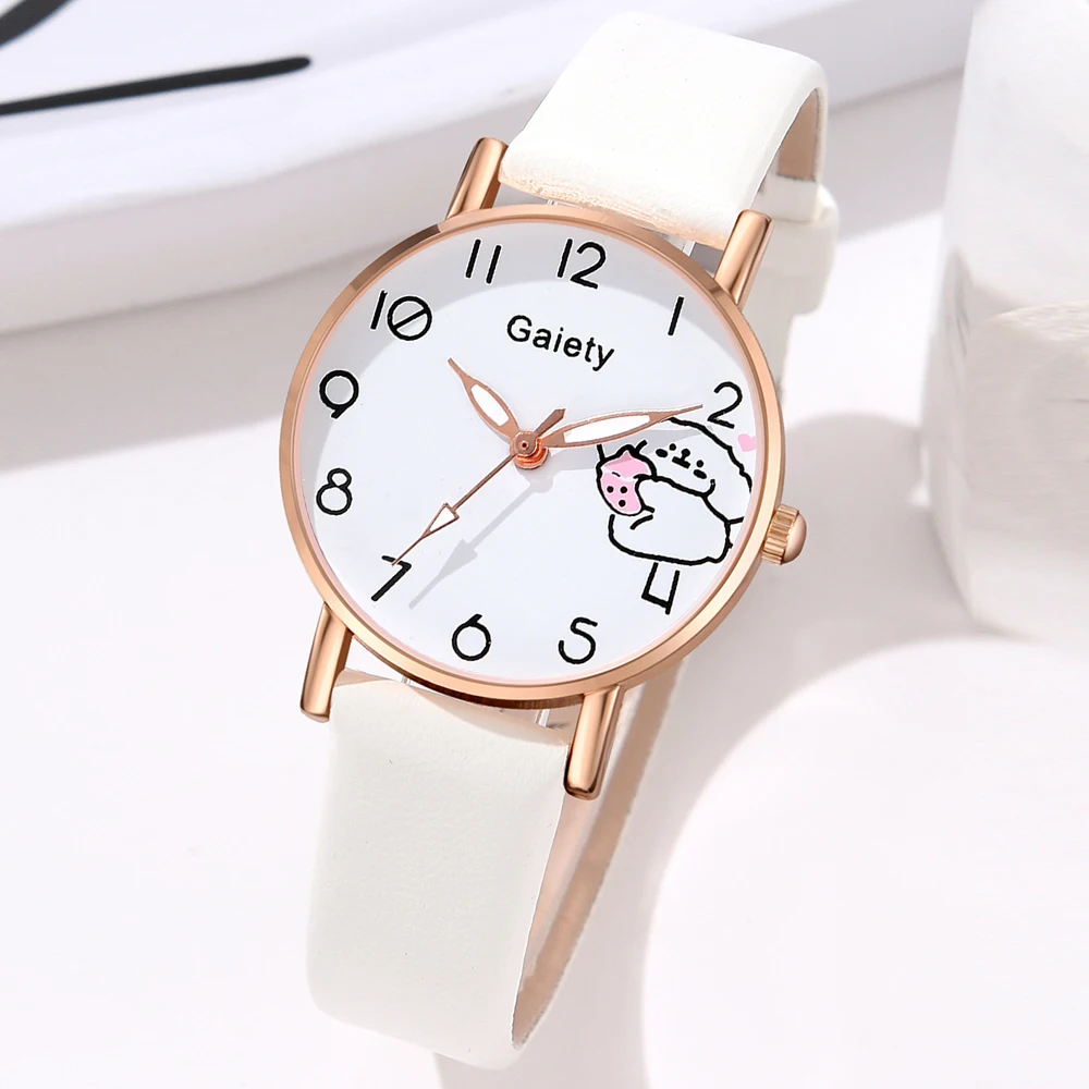 GAIETY Couple Simple Style Dog Element Red Dial Watch Casual Fashion Quartz Watch Is The Perfect Gift For Her