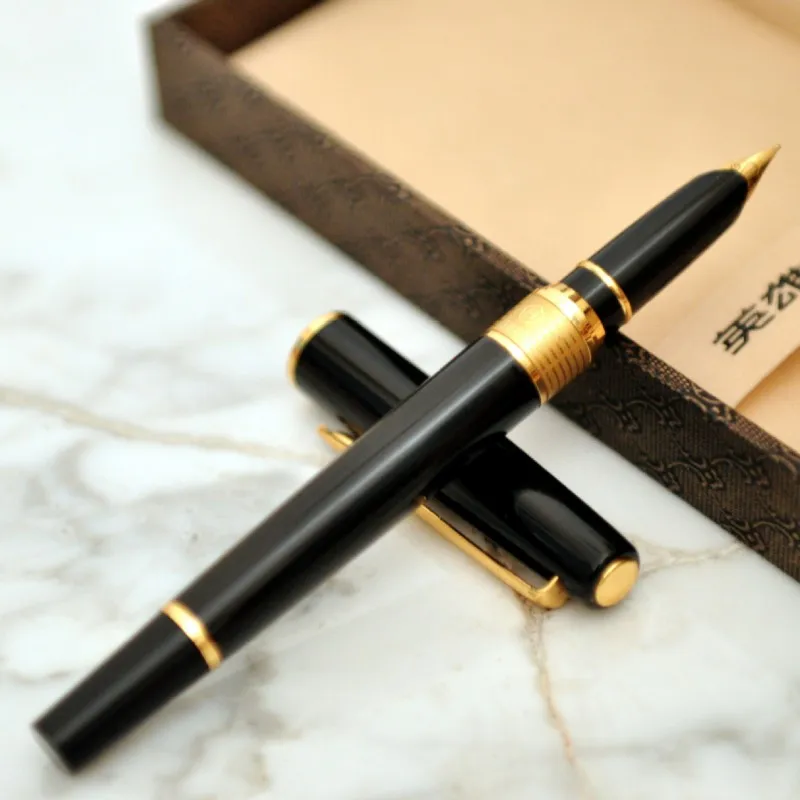 

HERO 3801 Black Gold Clip Fountain Pen Retro Ink Pen Finance Nib Fine 0.5mm Business Office School Supplies Stationery