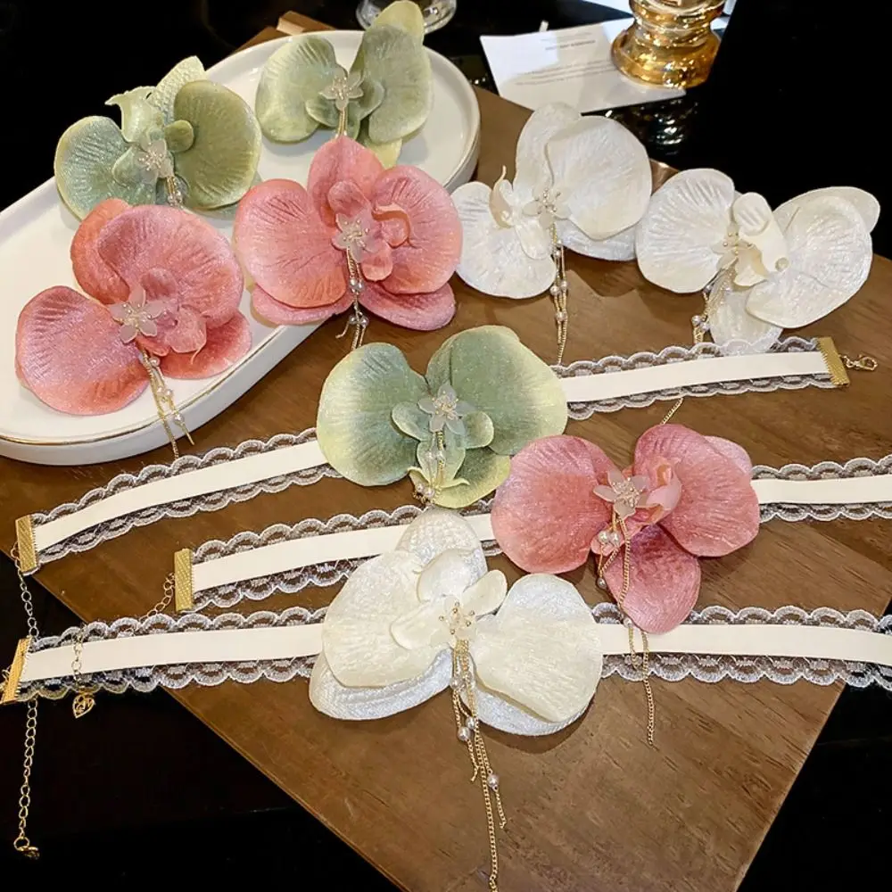 

Retro Minority Design Butterfly Orchid Earrings Korean Style Tassel Flower Choker Jewelry Accessories Alloy Lace Necklace Gift