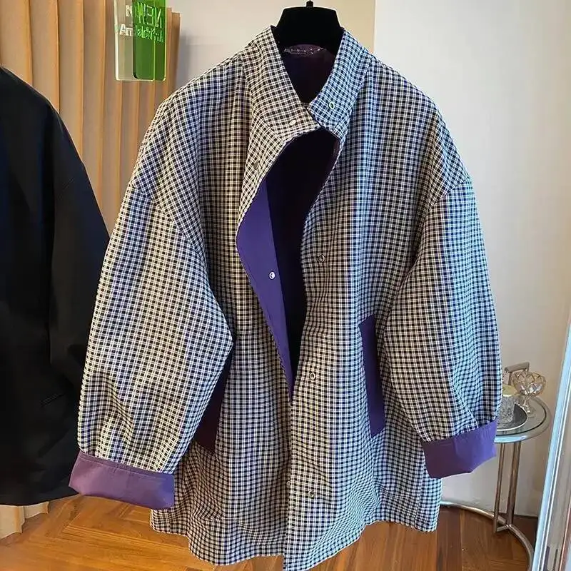 الفرنسية حجم كبير طوق فضفاض منقوشة معطف المرأة الربيع والخريف مزاجه جديد الموضة جوكر التباين سترة واقية غير رسمية. #3