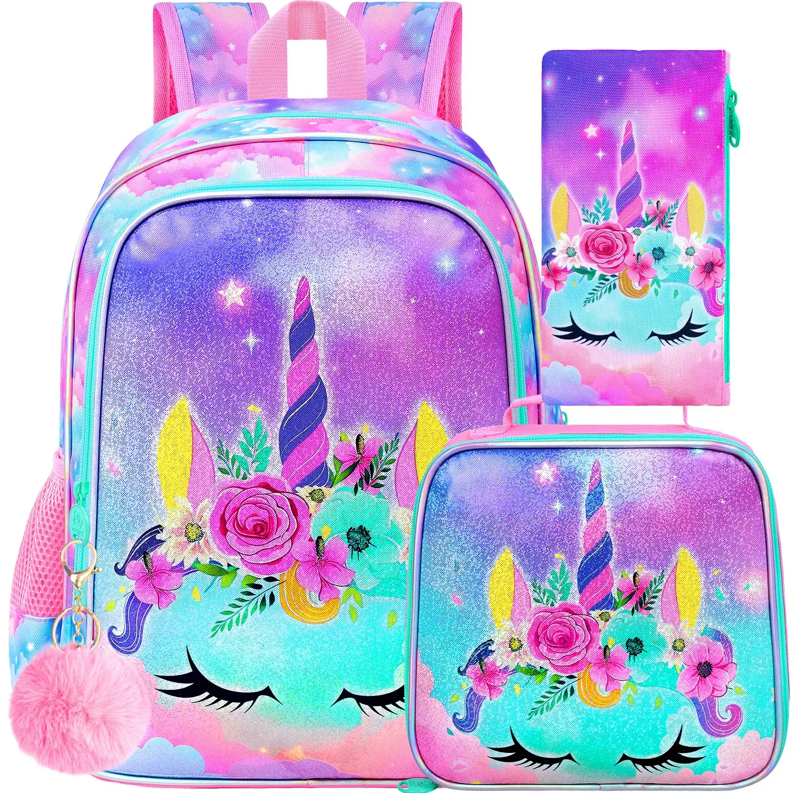 kid's-backpack-3pcs-16-inch-uv-print-star-unicorn-school-bag-set-one-backpack-handbag-pencil-case-for-girls