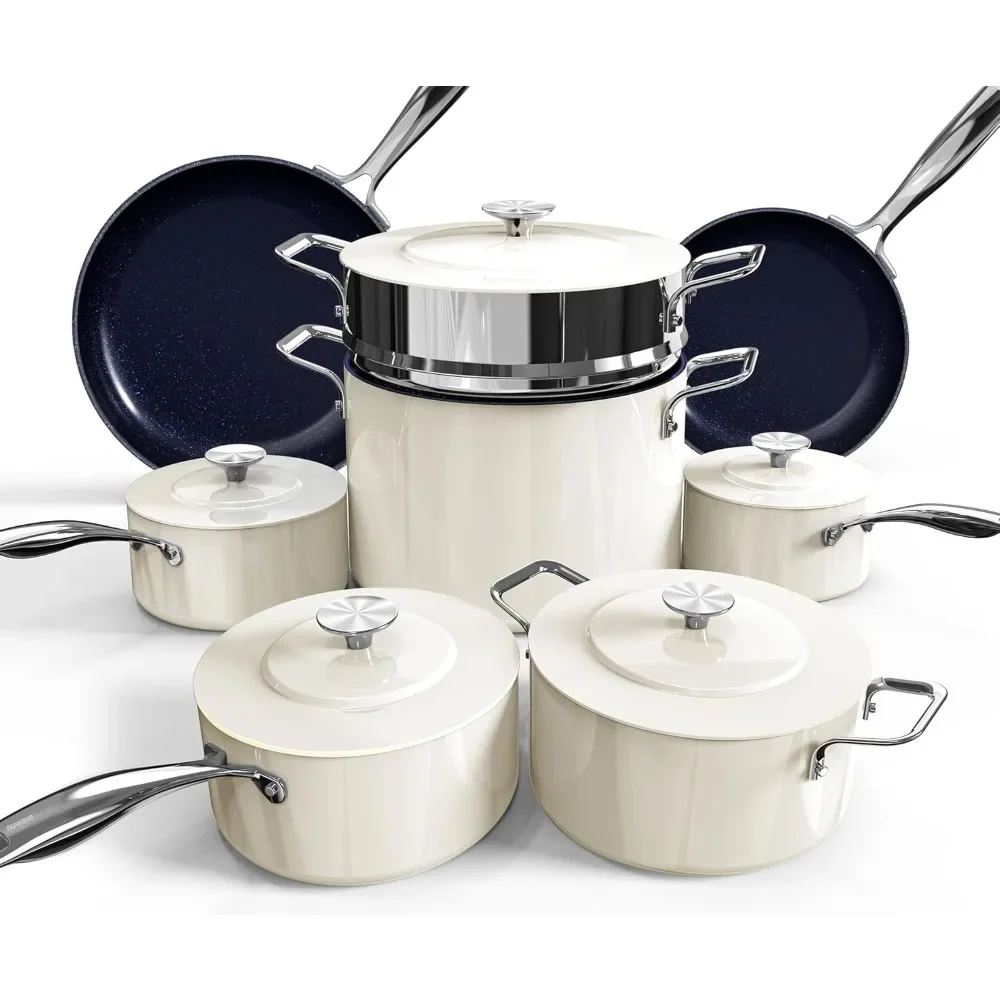 Lux 13pc Forged Lightweight Cookware Set PFAS Free, Healthy G10 Duralon Ceramic Coating, Ultra Non-Stick, Stay-Cool Handles