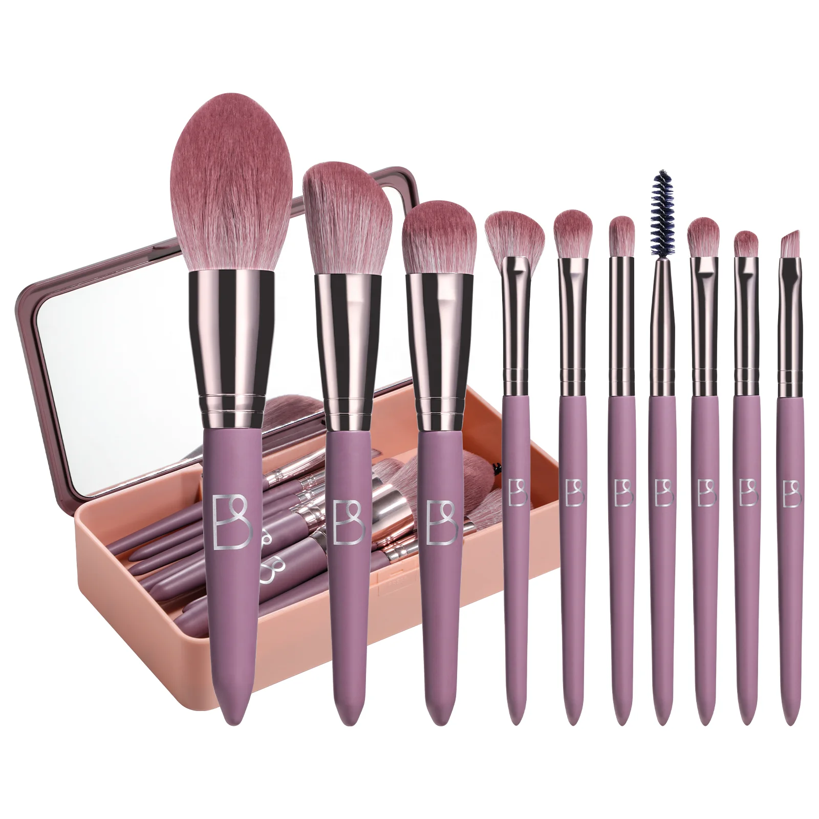 

# Hot Sales BS-MALL Travel Makeup Brushes Case Silicone Makeup Brush Cleaning Mat 10PCS Portable Makeup Brushes Travel Set